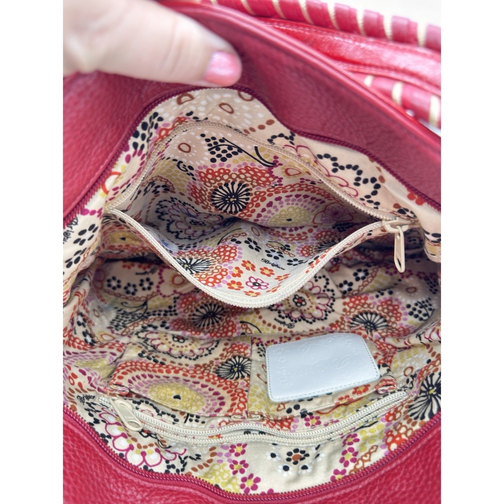 Brighton Straw Raffia Woven Shoulder Bag Purse Red Leather Trim Beach Boho Hobo - Picture 12 of 16